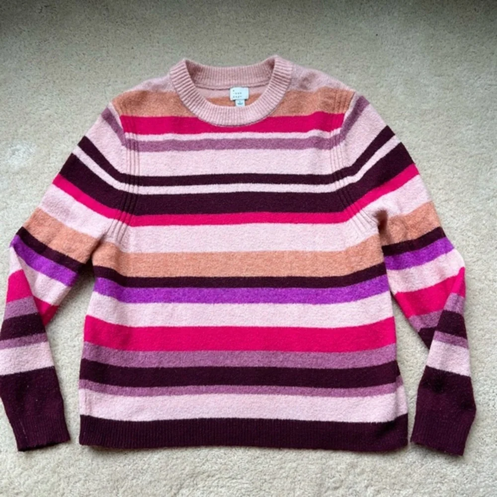 A New Day Women's Pink Striped Boxy Crewneck Sweater - Size L - VGUC - Stretch